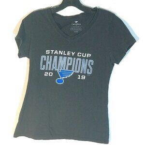 NHL Hockey St Louis Blues Stanley Cup Champions Women Black Short Sleeve Tee